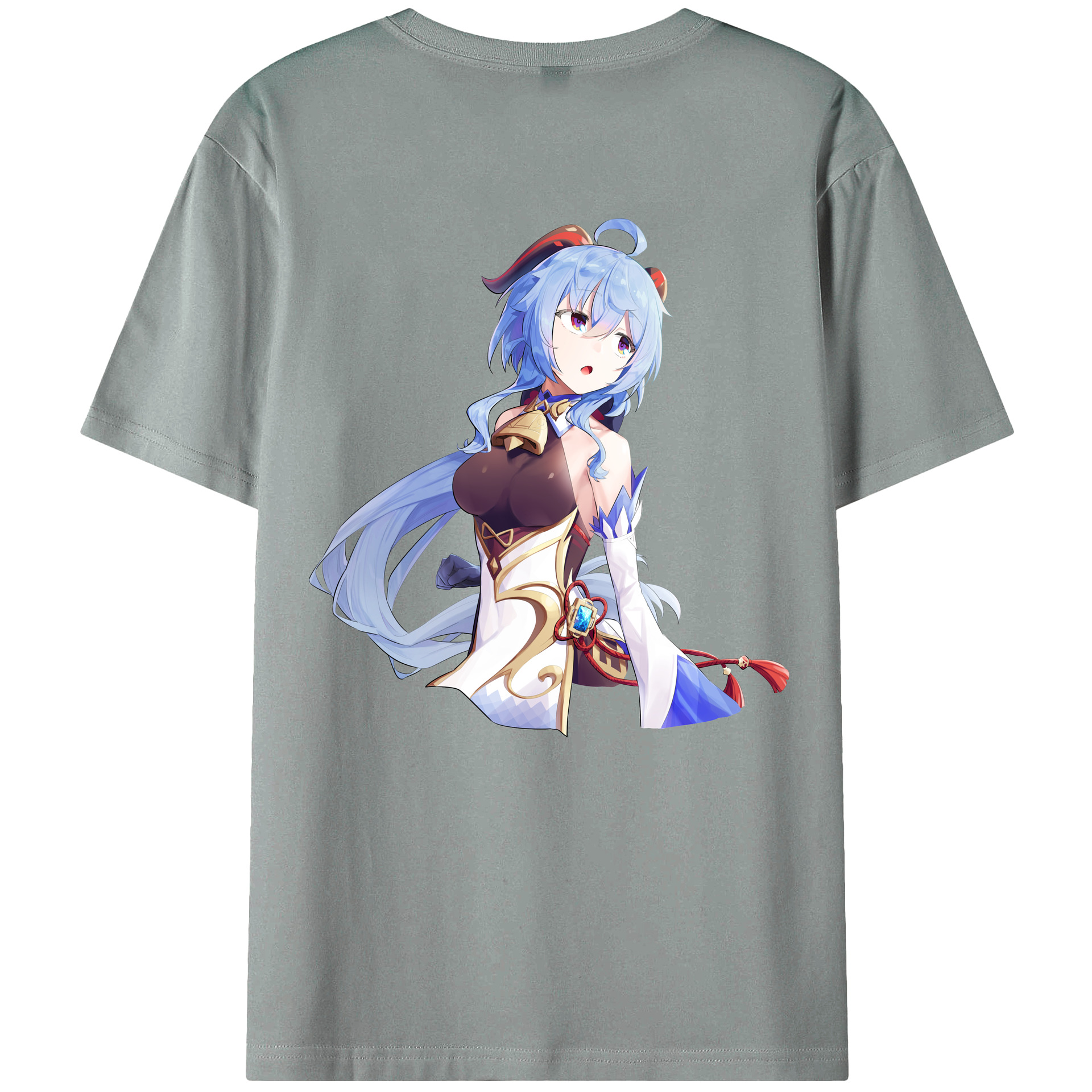 げんし神 甘雨 かんう genshin Ganyu 綿100％ メンズ半袖Tシャツ（バックプリント） 通気性